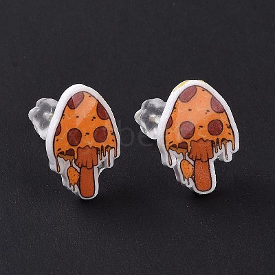 Acrylic Cartoon Mushroom Stud Earrings with Platic Pins for Women EJEW-F293-03D-1
