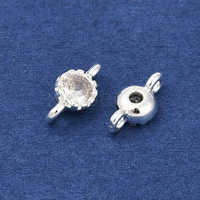 Brass Cubic Zirconia Flat Round Connector Charms KK-H204-02S-04-1