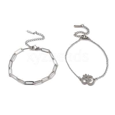 Tarnish Resistant 304 Stainless Steel Paperclip Chains & Cable Chain Bracelet Sets AJEW-U005-05F-P-1