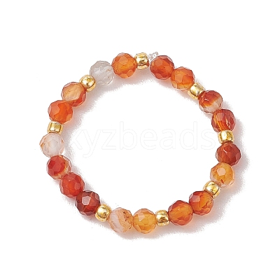 Natural Carnelian Beaded Stretch Rings for Women RJEW-JR00868-07-1