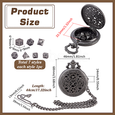Vintage Alloy Flat Round Hollow Pocket Watch with Brass Curb Chain AJEW-PH0007-68B-1