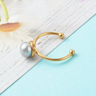 Shell Pearl Round Beads Cuff Rings RJEW-JR00375-1
