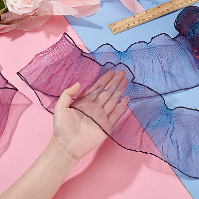 Mermaid Color Polyester Pleated Lace Trim Ribbon DIY-WH0401-58B-1