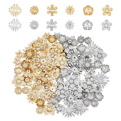 120Pcs 12 Styles 304 Stainless Steel Fancy Bead Caps STAS-DC0014-97-1
