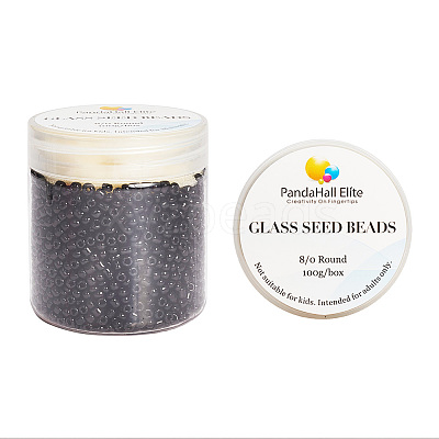 1 Box 8/0 Glass Seed Beads Round Black for Jewelry Making 3mm SEED-PH0005-10-1