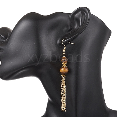 Tiger Eye Beads Dangle Earrings EJEW-JE06894-1