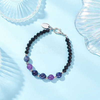 6Pcs 6 Colors Natural & Synthetic Gemstone & Glass Round Beaded Bracelets for Women BJEW-JB12210-1