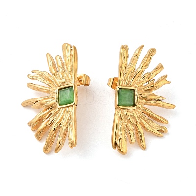 304 Stainless Steel Stud Cat Eye Earrings for Women EJEW-E313-05G-01-1