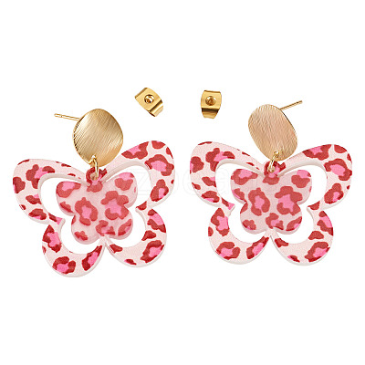 Brass Printing Acrylic Butterfly Dangle Stud Earrings EJEW-TA00674-1