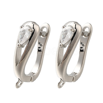 Rack Plating Brass Micro Pave Cubic Zirconia Hoop Earring Findings EJEW-H143-04P-1