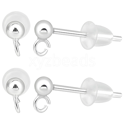 5 Pairs 925 Sterling Silver Round Ball Stud Earring Findings STER-BBC0006-26B-1