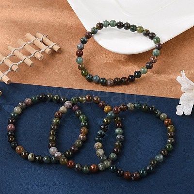 Natural Indian Agate Bead Stretch Bracelets X-BJEW-K212-A-010-1