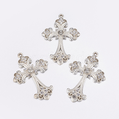 Alloy Rhinestone Cross Big Pendants ALRI-1475-S-NR-1
