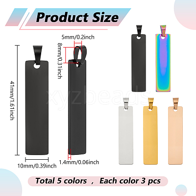 15Pcs 5 Colors 304 Stainless Steel Pendants STAS-ME0002-04-1