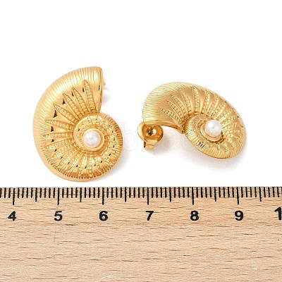 304 Stainless Steel Shell Pearl Stud Earrings X-EJEW-G423-22G-1