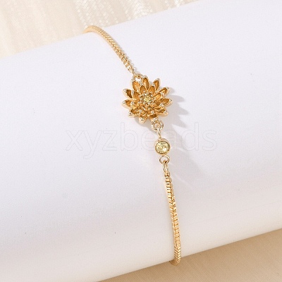 Brass Micro Pave Cubic Zirconia Birthday Flower Link Bracelets BJEW-U031-01G-11-1