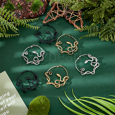 3 Pairs 3 Colors Alloy Snake Wrapped Ring Hoop Earrings for Women EJEW-AN0001-63-1