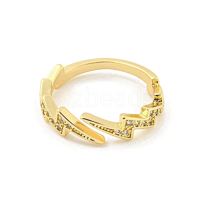 Lightning Bolt Brass Micro Pave Clear Cubic Zirconia Open Cuff Rings RJEW-G309-33G-1