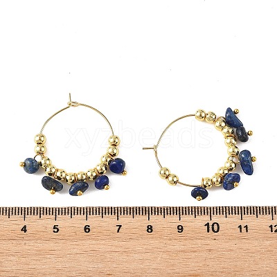 Natural Lapis Lazuli & Natural Amethyst & Natural South Red Agate & Natural White Moonstone & Natural Madagascar Rose Quartz & Natural Amazonite Chip & Brass Bead Hoop Earrings EJEW-JE07441-1