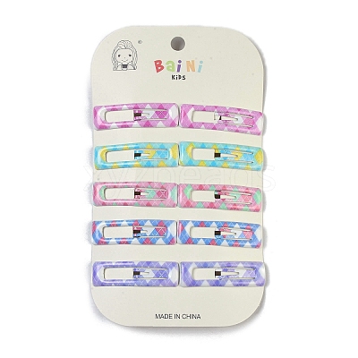 10Pcs 5 Colors Tartan Pattern Epoxy Resin Snap Hair Clip PHAR-P009-01B-1