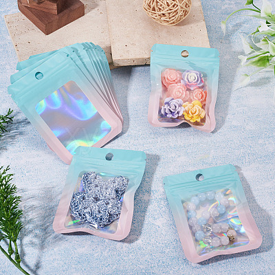 60Pcs Rectangle Glitter Holographic Plastic Resealable Packaging Bags ABAG-TA0001-97A-03-1