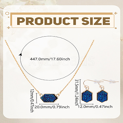 Hexagon Alloy Resin Pendant Necklaces and Dangle Earrings Sets for Women SJEW-LP0001-52C-1