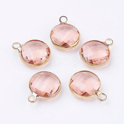 Golden Tone Brass Glass Flat Round Charms GLAA-M003-A-16G-1