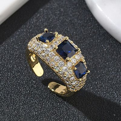 Brass Micro Pave Cubic Zirconia Cuff Open Rings for Women RJEW-L343-13G-1