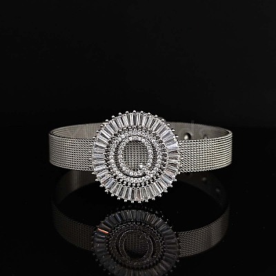 Brass Micro Pave Clear Cubic Zirconia Bangles for Women FS-WGA7409-21-1