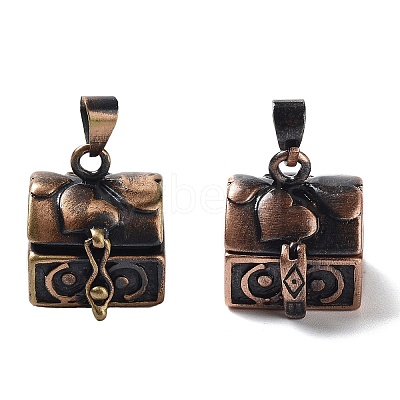 Carved Cuboid Rack Plating Brass Prayer Box Pendants KK-L101-16R-NF-1