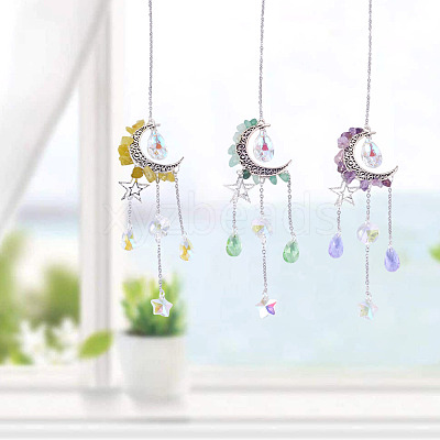 Moon & Star Alloy Hanging Ornaments HJEW-TADJ0024-1