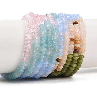 Opalite & Watermelon Stone Glass & Natural Chinese Southern Jade & Quartz Crystal & Rhodonite Beads Strands G-Z135-C01-2x4mm-1