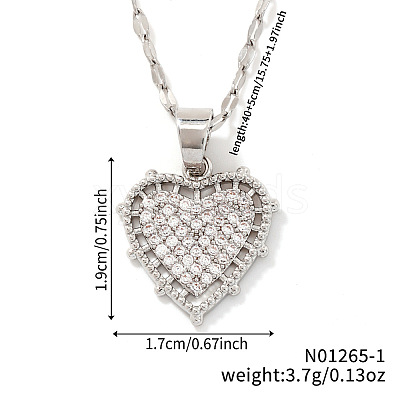 Elegant Brass Micro Pave Clear Cubic Zirconia Heart Pendant Necklaces IR4226-1-1