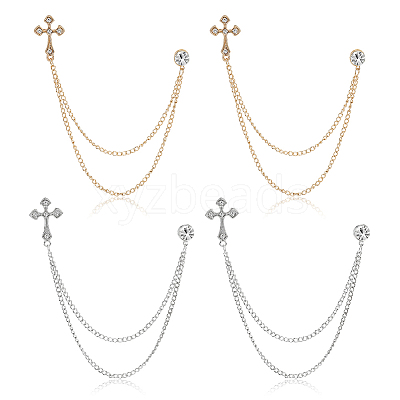 4Pcs 2 Colors Alloy Rhinestone Hanging Chain Brooch JEWB-FG0001-65-1