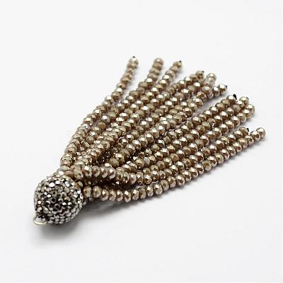 Electroplate Glass Bead Tassel Big Pendants EGLA-P023-10-1