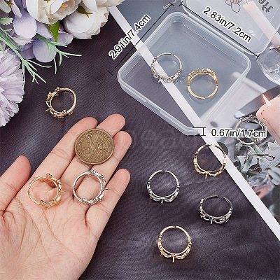 12Pcs 2 Colors Rack Plating Brass Open Cuff Ring Settings KK-BBC0007-71-1