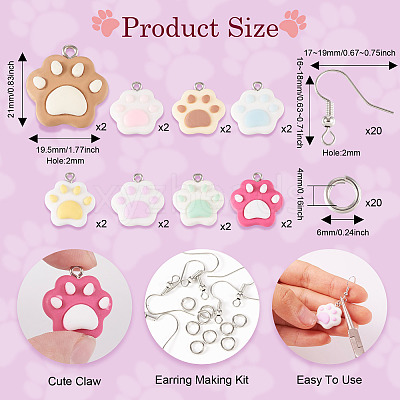 DIY Cat Paw Print Resin Dangle Earring Making Kit DIY-TA0009-51-1