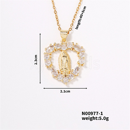 Heart Virgin Mary Brass Sparkling Crystal Rhinestone Pendant Necklaces for Women FU1707-1