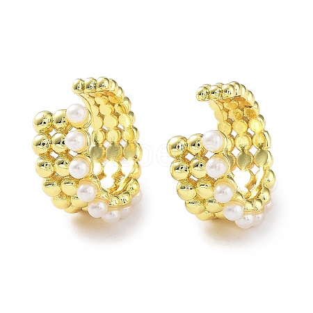 Brass Cuff Earrings with ABS Imitation Pearl Beaded EJEW-D088-17G-1