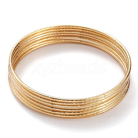 7Pcs Women's Simple Fashion Textured Vacuum Plating 304 Stainless Steel Stackable Buddhist Bangles BJEW-O182-09G-1