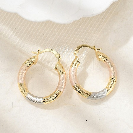 Brass Two Tone Twist Hoop Earrings EJEW-B117-06B-M-1