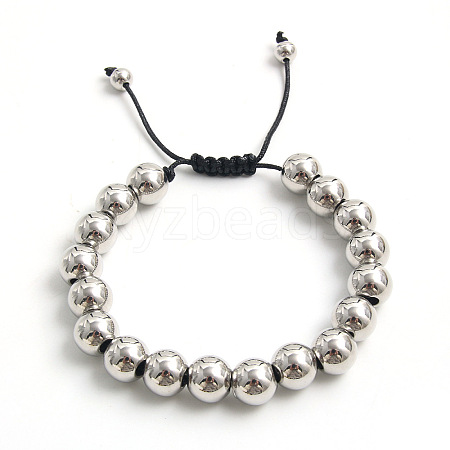 Adjustable Electroplate Titanium Stainless Steel Beads Braided Bead Bracelets for Women Men DG2907-8-1