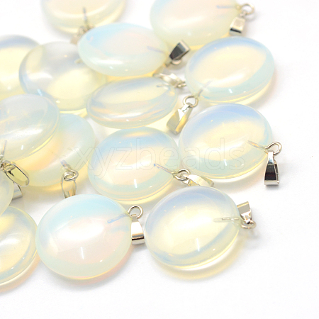 Flat Round Opalite Pendants G-Q370-15-1