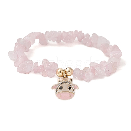 Natural Rose Quartz Chips Stretch Bracelets BJEW-JB09754-01-1