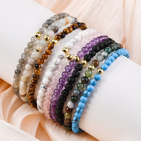 Natural/Synthetic Gemstone Stretch Bracelets Sets BJEW-JB03797-1