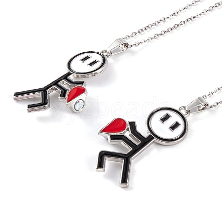 Valentine's Day 2Pcs Alloy Enamel Magnetic Heart Pendant Necklaces NJEW-P305-01P-1