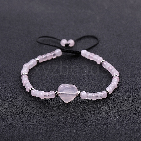 Natural Rose Quartz Braided Bead Bracelets for Women PW-WG0937E-02-1