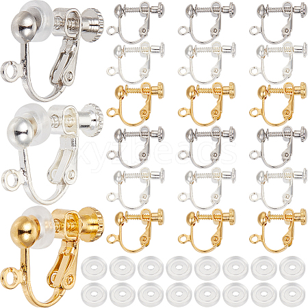 SOFPLATE 36Pcs 3 Colors Brass Screw On Clip-on Earring Findings KK-SP0001-17-1