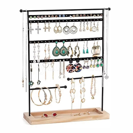 Iron Jewelry Display Stand with Wood Tray AJEW-Z032-01A-1