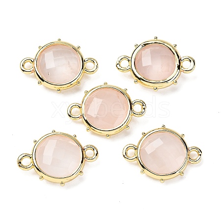 Brass Natural Rose Quartz Connector Charms KK-Z096-01G-02-1